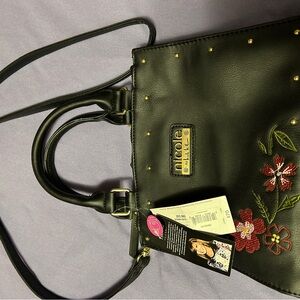Nicole Miller Black Floral Embellished Women's Bag NWT